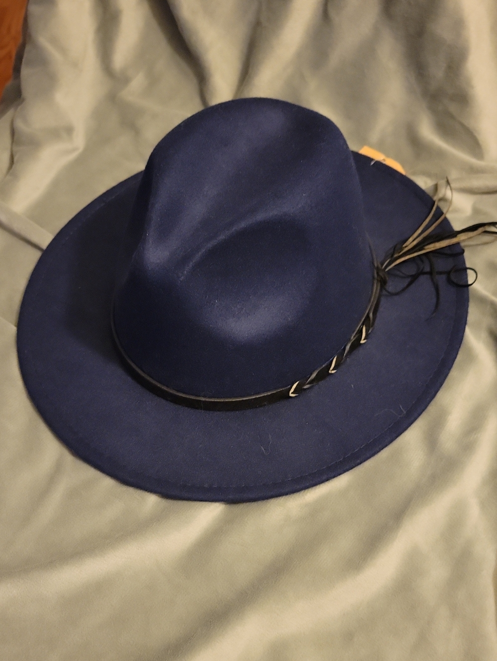 Steve Madden Men's Deep Blue Wool Fedora with Feather Accent